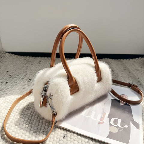 Vintage Faux Mink Fur Tote Bag - Luxury Designer Handbag