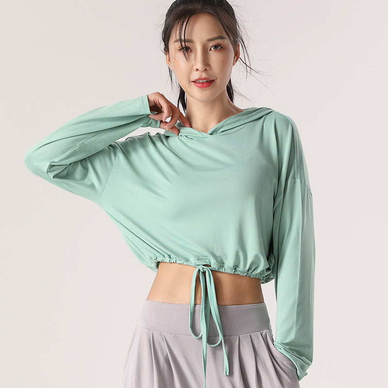 Women's Hooded Round Neck Yoga Top Long Sleeve Activewear