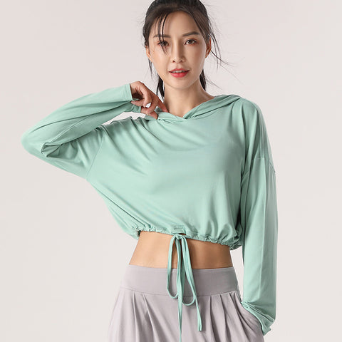 Women's Hooded Round Neck Yoga Top Long Sleeve Activewear