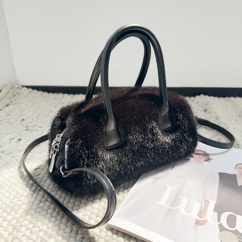 Vintage Faux Mink Fur Tote Bag - Luxury Designer Handbag