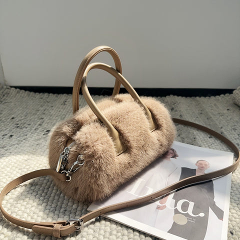 Vintage Faux Mink Fur Tote Bag - Luxury Designer Handbag