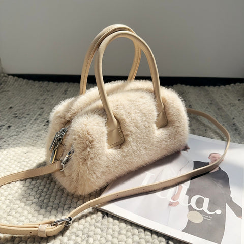Vintage Faux Mink Fur Tote Bag - Luxury Designer Handbag