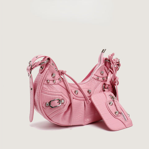 Rivet Tassel Crescent Moon Shoulder Underarm Bag